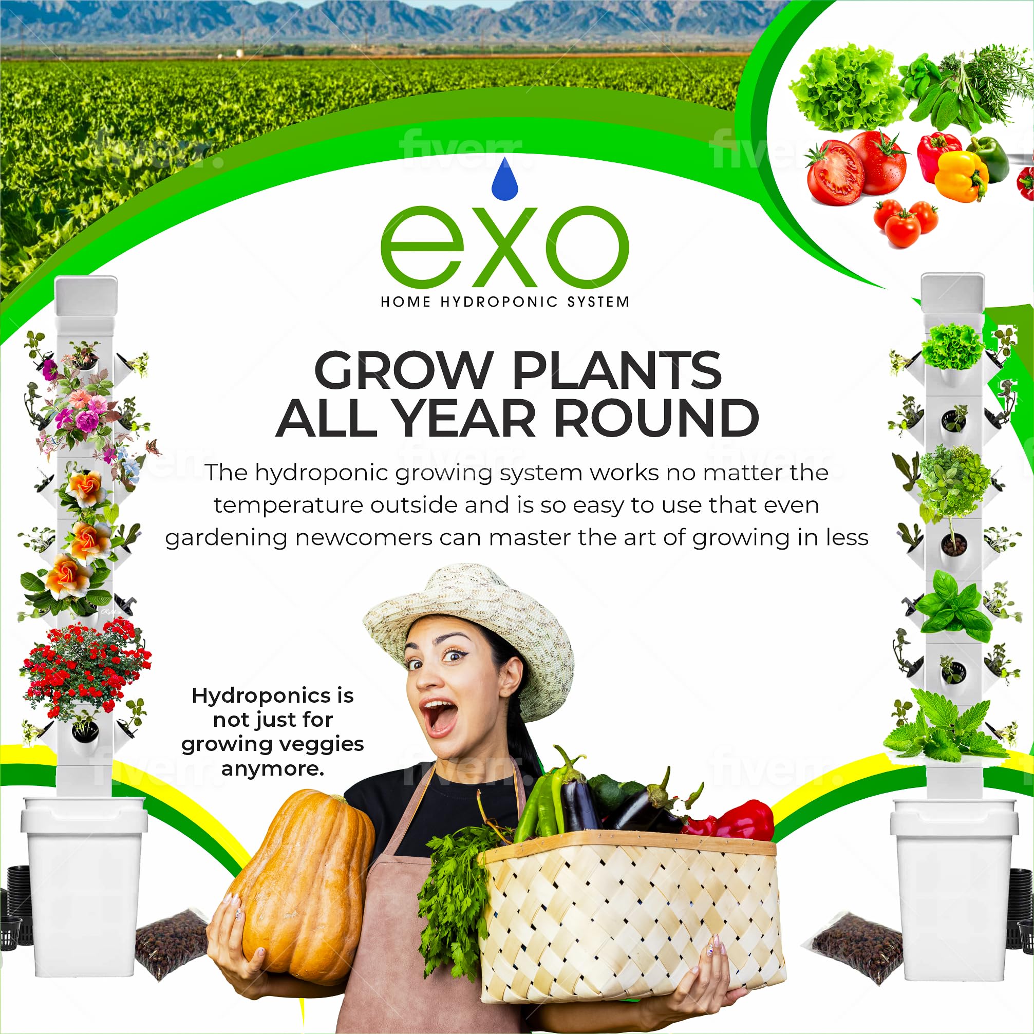 EXO Garden Hydroponic Growing System Vertical Tower - Vegetable Plant Tower Gift for Gardening Lover - Automate Aeroponics Mini Indoor Outdoor Home Grow Herb