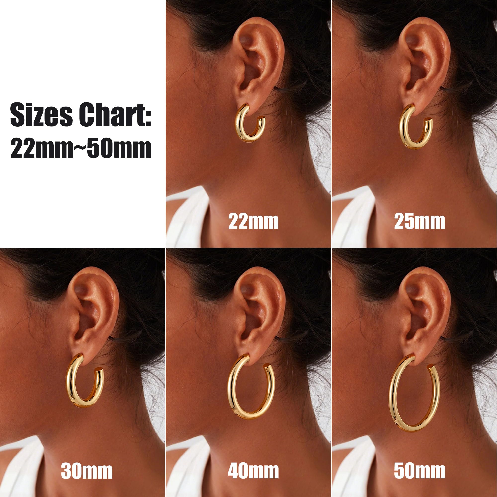 Gacimy Chunky Gold Hoop Earrings for Women 14k Real Gold Plated, 925 Sterling Silver Post Gold Hoops for Women, 30mm Yellow Gold Medium Hoop Earrings