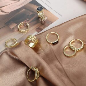 LOYALLOOK 18Pcs Vintage Knuckle Rings for Women Adjustable Chunky Rings Set Cute Finger Rings Pack Gold Tone