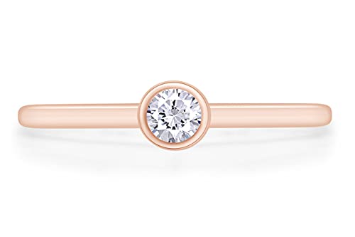 SAVEARTH DIAMONDS 2.5MM Round Cut Lab Grown Diamond Bezel Set Solitaire Stackable Engagement Ring In 14k Rose Gold Over Sterling Silver (0.07 Cttw) Ring Size-7.5