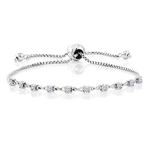 Gem Stone King 925 Sterling Silver 2.5MM Round Gemstone Birthstone Tennis Bracelet | Fits Up To 9 Inch Wrist | Adjustable Bolo Bracelet For Women | Easy-On Easy-Off