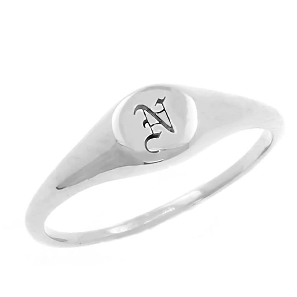 Elefezar Personalized 925 Sterling Silver Old English Initial Ring Custom Signet Letter Pinky Rings Silver