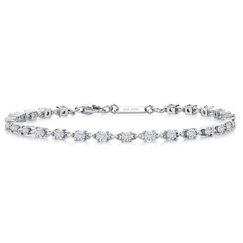 Gem Stone King White Moissanite Tennis Bracelet For Women in 925 Sterling Silver | 1.76 Cttw | Round 2.5MM | 7 Inch