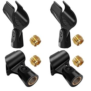 Mictop Universal Microphone Clip Holder with 5/8" Male to 3/8" Female Screw Adapter Suitable for Handheld Microphones, 4 Pack