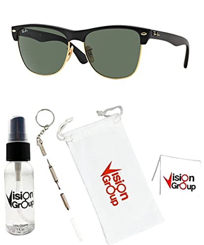 Ray-Ban RB4175 Clubmaster Oversized Sunglasses + Vision Group Accessories Bundle for unisex-adult (Demi Gloss Black On Arista/Crystal Green (877)