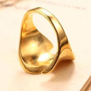 Jude Jewelers Stainless Steel Irregular Shape Ocean Waved Surface Promise Statement Anniversary Ring (Gold, 7)