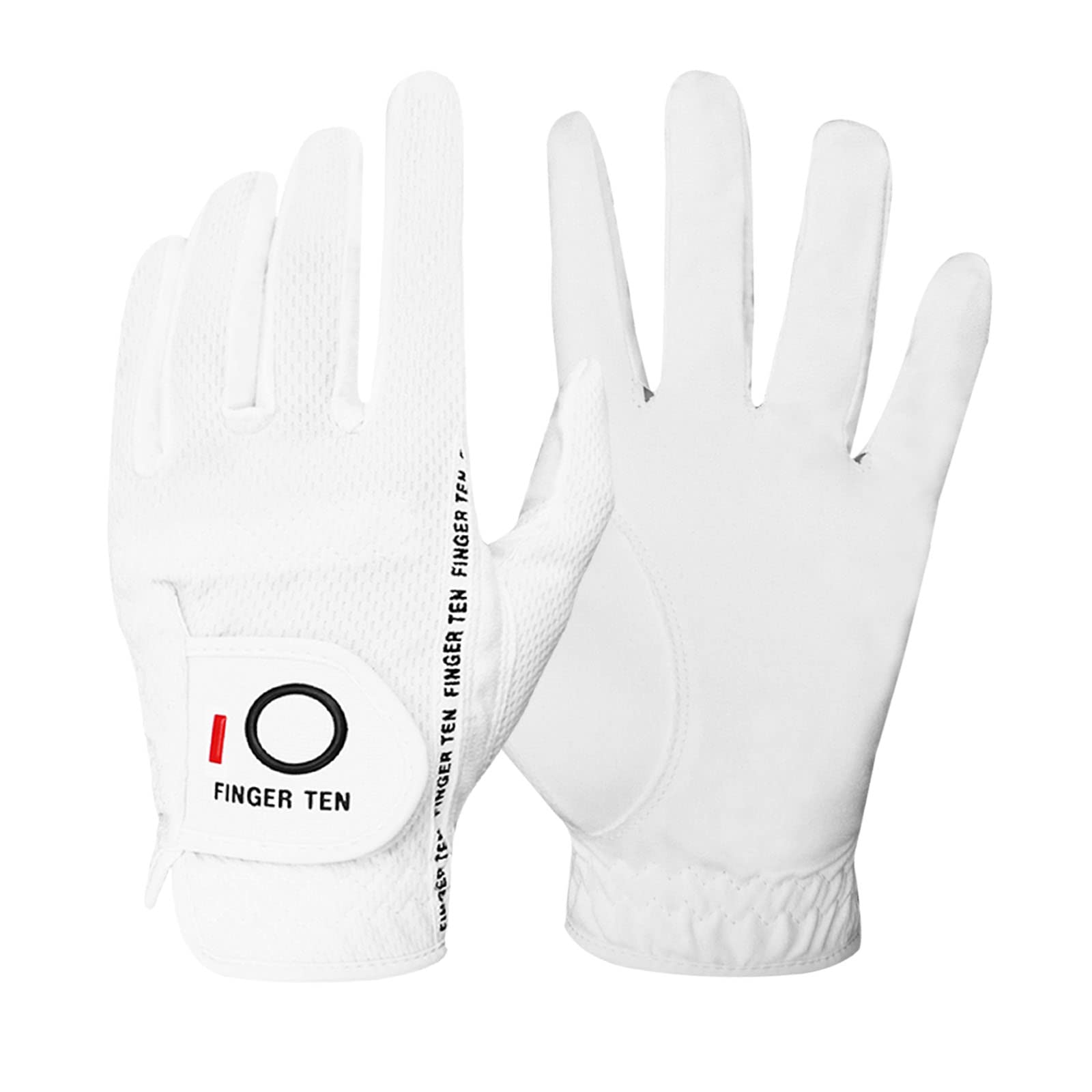 FINGER TEN Men’s Golf Glove Left Hand Rain Grip Pack, Durable Fit for Hot Wet All Weather (White, M/Large)