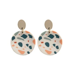 handmade polymer clay dangle earrings minimalist colorful leaf pattern round earrings for women jewelry(a)