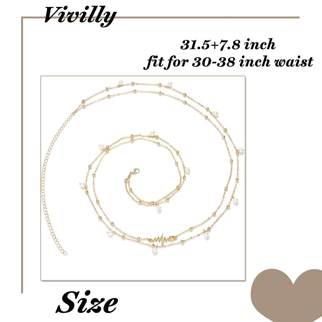 Vivilly Heart Belly Chain Gold Layered Waist Chain Beach Body Jewelry Accessories for Women