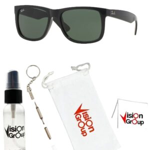 Ray-Ban RB4165 Justin Sunglasses + Vision Group Accessories Bundle (Black/Dark Green (601/71),55), unisex-adult