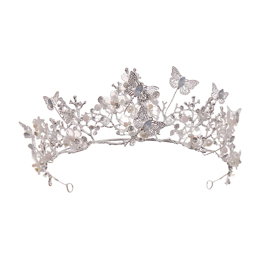 Butterfly Tiara Baroque Wedding Crown Butterflies Flowers Bridal Baroque Queen Crown Crystal Birthday Tiara Bridal Headpiece for Women and Girls