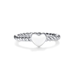 precious pieces sterling silver twisted rope band baby ring with silver heart, stackable or pinky ring (size 3)