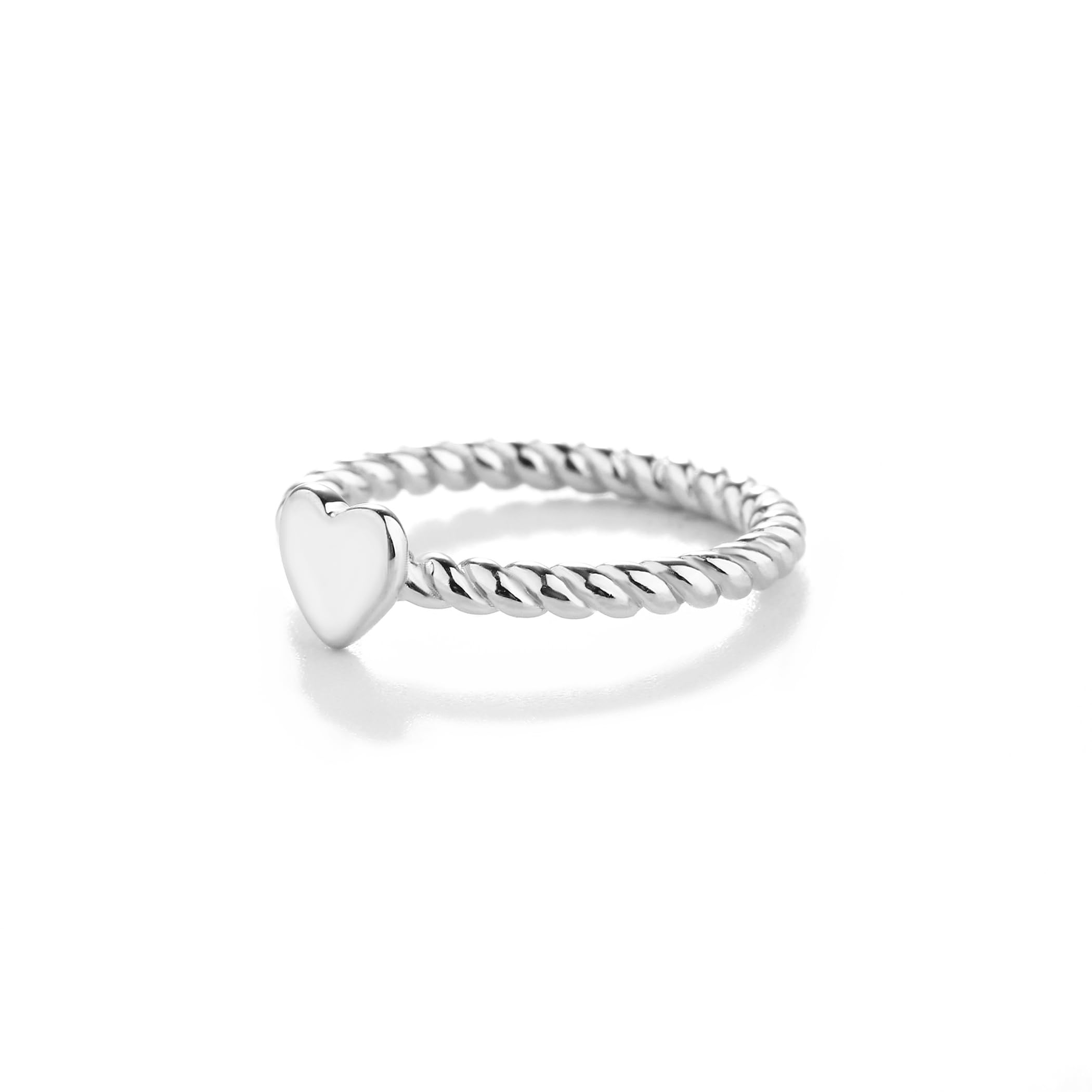 Precious Pieces Sterling Silver Twisted Rope Band Baby Ring with Silver Heart, Stackable or Pinky Ring (Size 3)