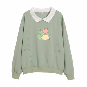 kiekiecoo cute aesthetic frog sweatshirt for teen girls kawaii cartoon graphic hoodie womens preppy cotton pullover sweaters(green,medium)