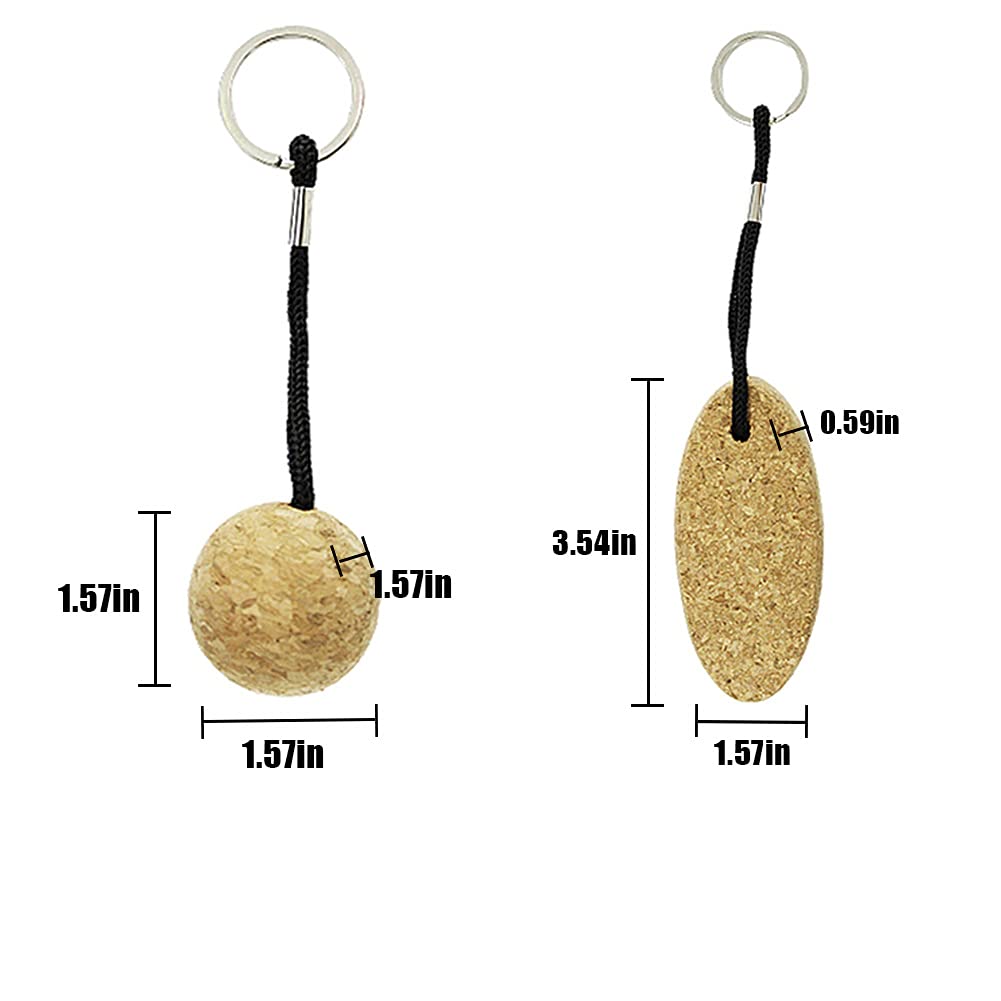 BINBE 6 Pcs Floating Cork Ball Keyrings, 35mm Buoyant Key Ring Water Sports Keychain Wooden Floatable Key Chain for Sailing Surfing Canoeing Fishing Kayaking Swimming Diving