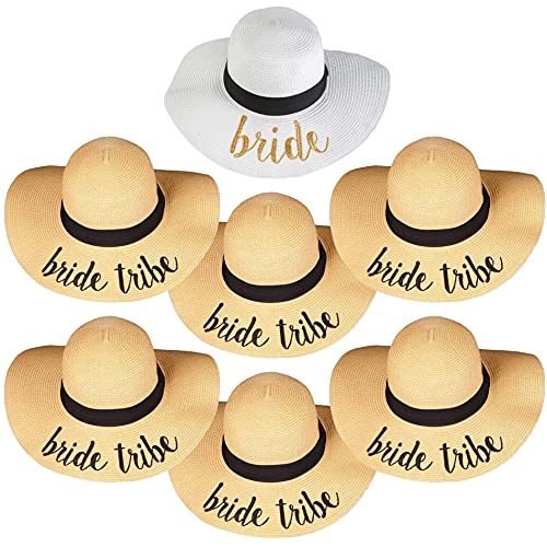 Funky Junque Messy Bun Sun Hat Bundle - 1 Bride, 6 Bride Tribe (7 Pack)