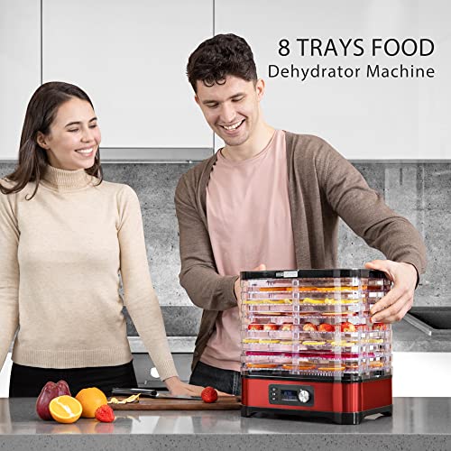 VIVOHOME Food Dehydrator Machine, 8 Trays Meat Hydrator with 48H Digital Timer and Temperature Adjustable 95-176℉ for Fruit Vegetable Beef Jerky Maker, BPA Free, Silicone Trivet Tong Included, Red