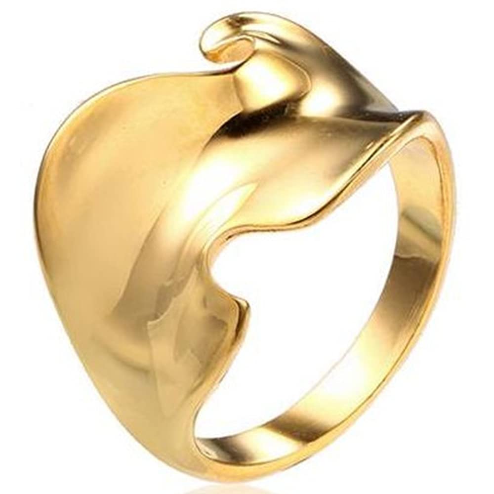 Jude Jewelers Stainless Steel Irregular Shape Ocean Waved Surface Promise Statement Anniversary Ring (Gold, 7)