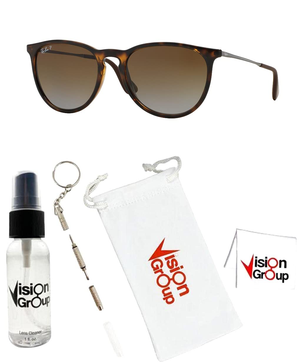 Ray-Ban RB4171 Erika Sunglasses + Vision Group Accessories Bundle (Light Havana/Grey Gradient Brown Polarized (710/T5),womens