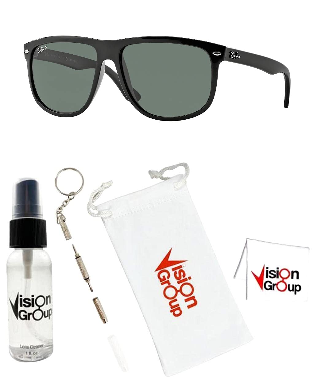 Ray-Ban RB4147 Boyfriend Sunglasses + Vision Group Accessories Bundle (Black/Dark Green Polarized (601/58),60) for unisex-adult