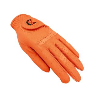 xeirpro premium 4 pack all weather golf gloves for men worn on right hand for left handed golfer- comfort and secure fit ultra grip leather soft flexibility (small, orange)