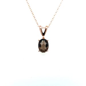 LE VIAN Checkerboard Cut Brown Smoky Quartz V Bail Drop Oval Pendant Necklace for Women in 14k Rose Gold Plated 925 Sterling Silver on 18 Inch Cable Chain with Spring Ring