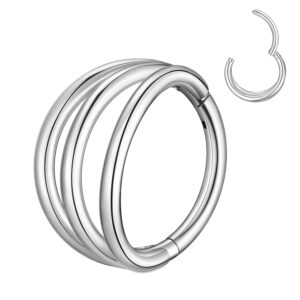 MissNity 16G 8mm Hinged Segment Nose Ring Hoop 316L Surgical Steel, 16 Gauge Triple Open Stacked Septum Clicker Cartilage Earrings Conch Daith Helix Rook Ear Lobe Piercing Jewelry, Steel