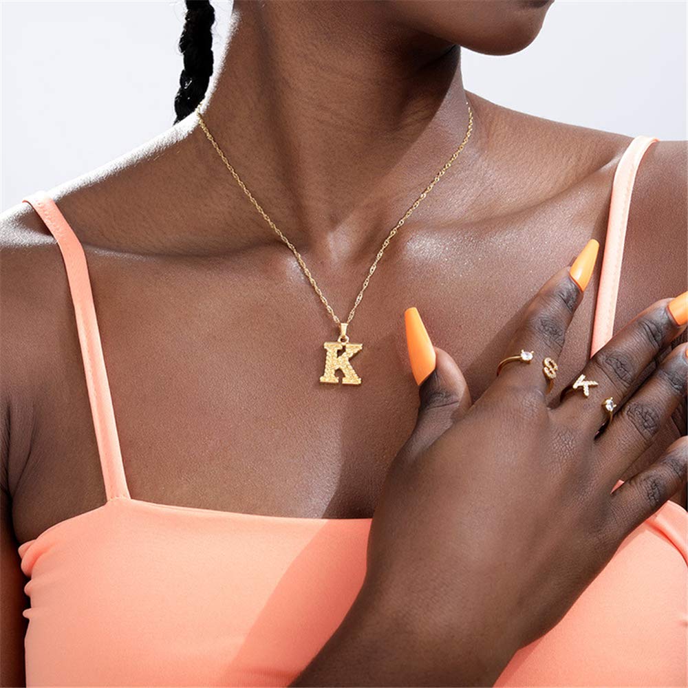 kelistom Initial Necklace for Women Men, Gothic 14K Gold Plated 26 Letters Pendant Necklace, Figaro Paperclip Chain with Extension