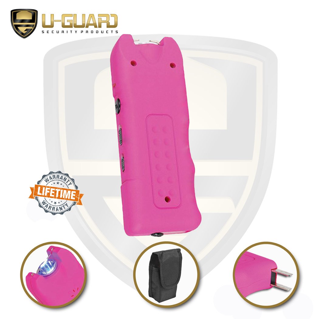 Stun Gun and Pepper Spray Combo with Personal Alarm Self-Defense Kit. Includes Police Strength Formula OC, UV Dye Keychain Pepper Spray, Flashlight Siren Alarm with Rechargeable Stun Gun Pink.