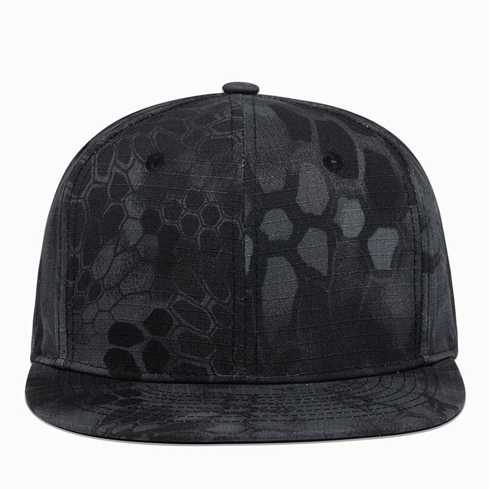 Quanhaigou Cool Snapback Hat Hip Hop Flat Bill Visor Cap - Black Grey Camo Unisex Adult Adjustable Baseball Hats (Black Grey)