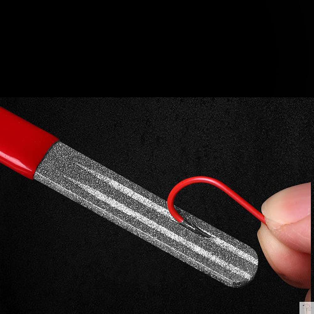 1 Piece Fishing Hook File Fishing Hook Sharpener Double Side Fishing Hook Hone Diamond Fishing Hook Sharpener Fish Hook Grinding File Fishing Accessory, Red