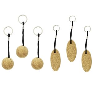 BINBE 6 Pcs Floating Cork Ball Keyrings, 35mm Buoyant Key Ring Water Sports Keychain Wooden Floatable Key Chain for Sailing Surfing Canoeing Fishing Kayaking Swimming Diving