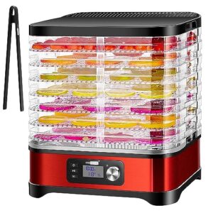 vivohome food dehydrator machine, 8 trays meat hydrator with 48h digital timer and temperature adjustable 95-176℉ for fruit vegetable beef jerky maker, bpa free, silicone trivet tong included, red