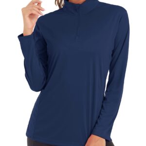 MAGCOMSEN Women's Long Sleeve Half Zip Running Shirt, Regular Fit High Neck Hiking & Golf Polyester Top - Navy