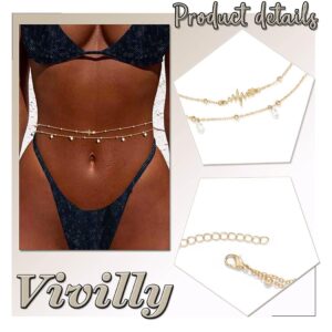 Vivilly Heart Belly Chain Gold Layered Waist Chain Beach Body Jewelry Accessories for Women