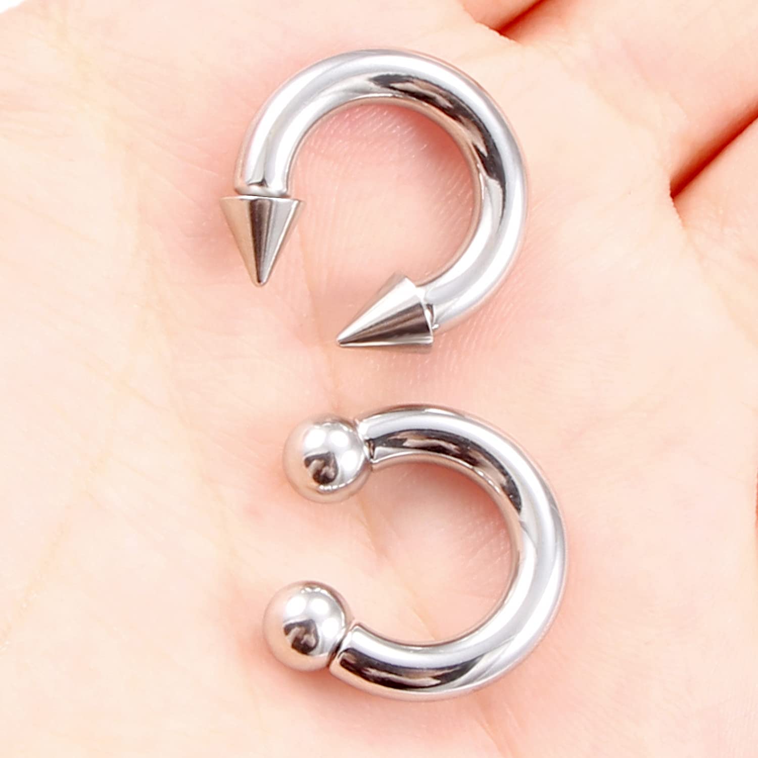 Ftovosyo PA Ring Internally Threaded Spike & Ball Circular Barbells Horseshoe Large Septum Ring Ear Gauges Earrings 6G 4mm 12mm 1/2" 316L Surgical Steel Pierced Body Jewelry for Women Men