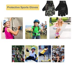 Kids Road Bike Gloves Half Finger MTB Cycling Gloves Roller Skating Mitten Breathable Anti Slip Shock Absorbing Workout Gloves Short Sports Gloves Fingerless Riding Fishing Golf Gloves for Boys Girls