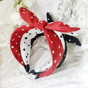 Lvyeer 3 Pack Bow Headbands for Women,Wide Polka Dot Headband for Women Rabbit Ear Hair hoop