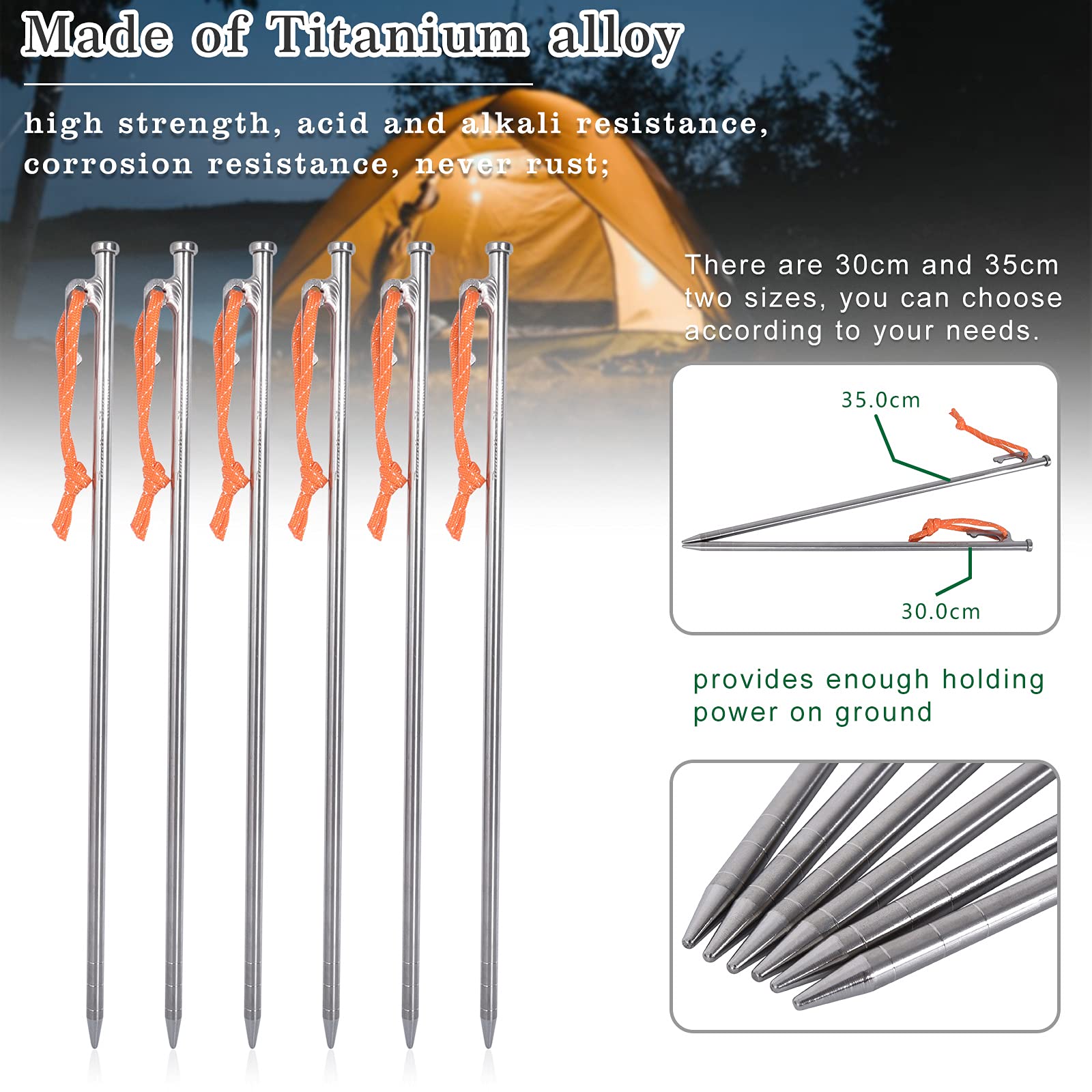 Boundless Voyage 6pcs/lot Titanium Alloy Tent Pegs Outdoor Camping Awning Tent Stakes Lightweight Hiking Climbing Tent Nail (30cm-Ti4015P)