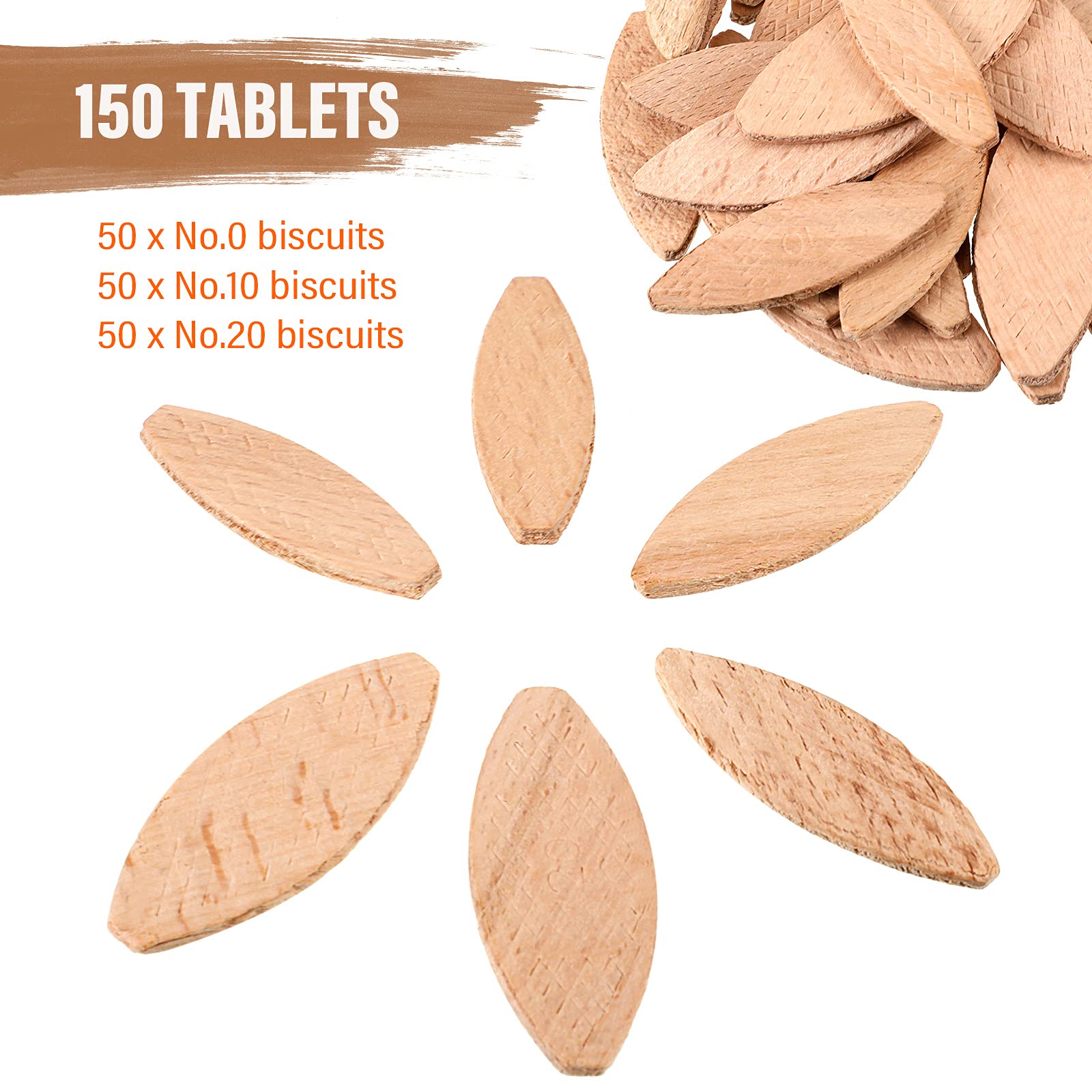 Beechwood Joiner Biscuits Number 0, 10, 20 Wood Joining Biscuits Woodworking Biscuits Assorted Beech Wood Chips for Crafting Woodworking(150 Pieces)