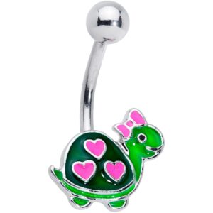 body candy womens 14g 316l stainless steel navel ring piercing green turtle hearts belly button ring