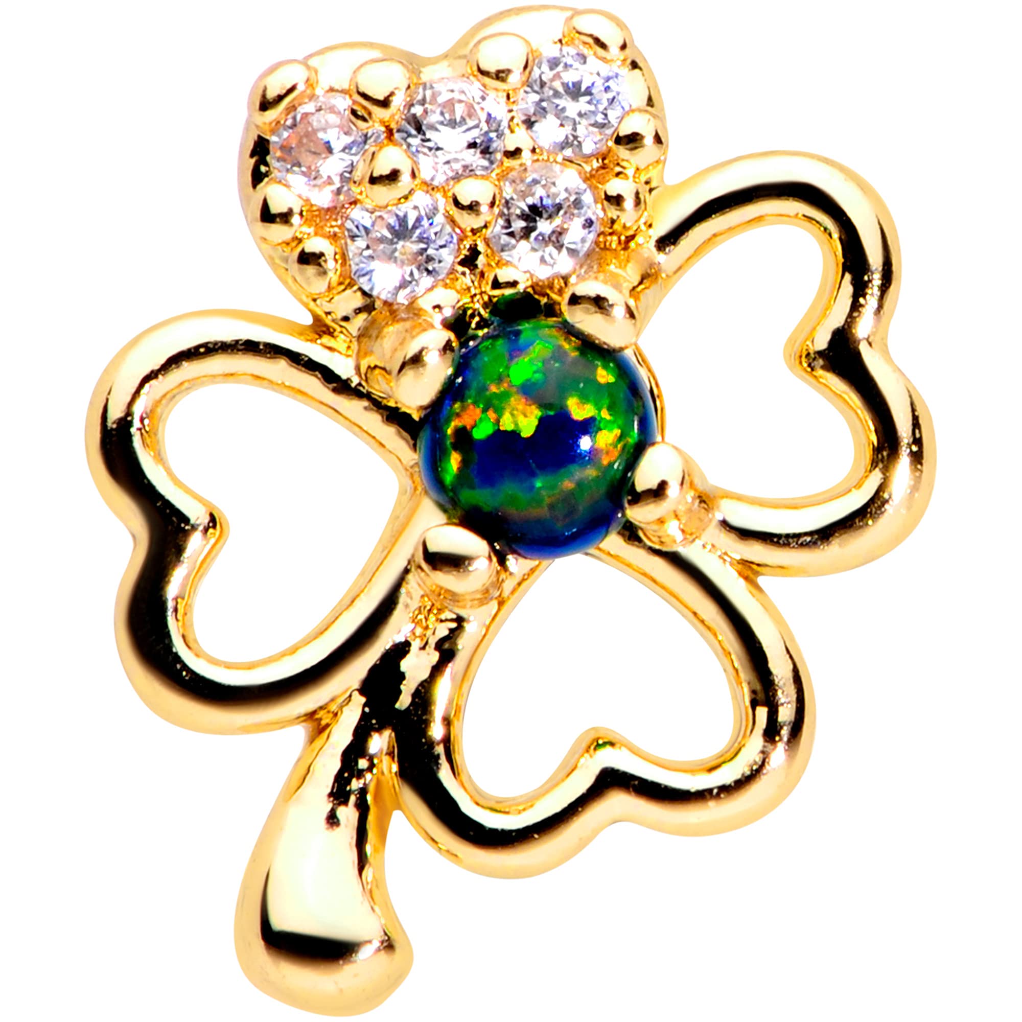 Body Candy 20G Steel Nose Ring Green Synthetic Opal Shamrock Nose Stud Nose Bone Body Piercing Jewelry 1/4"