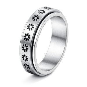 fibo steel stainless steel spinner ring for women men fidget band rings flower ring set for stress relieving wedding promise size 7