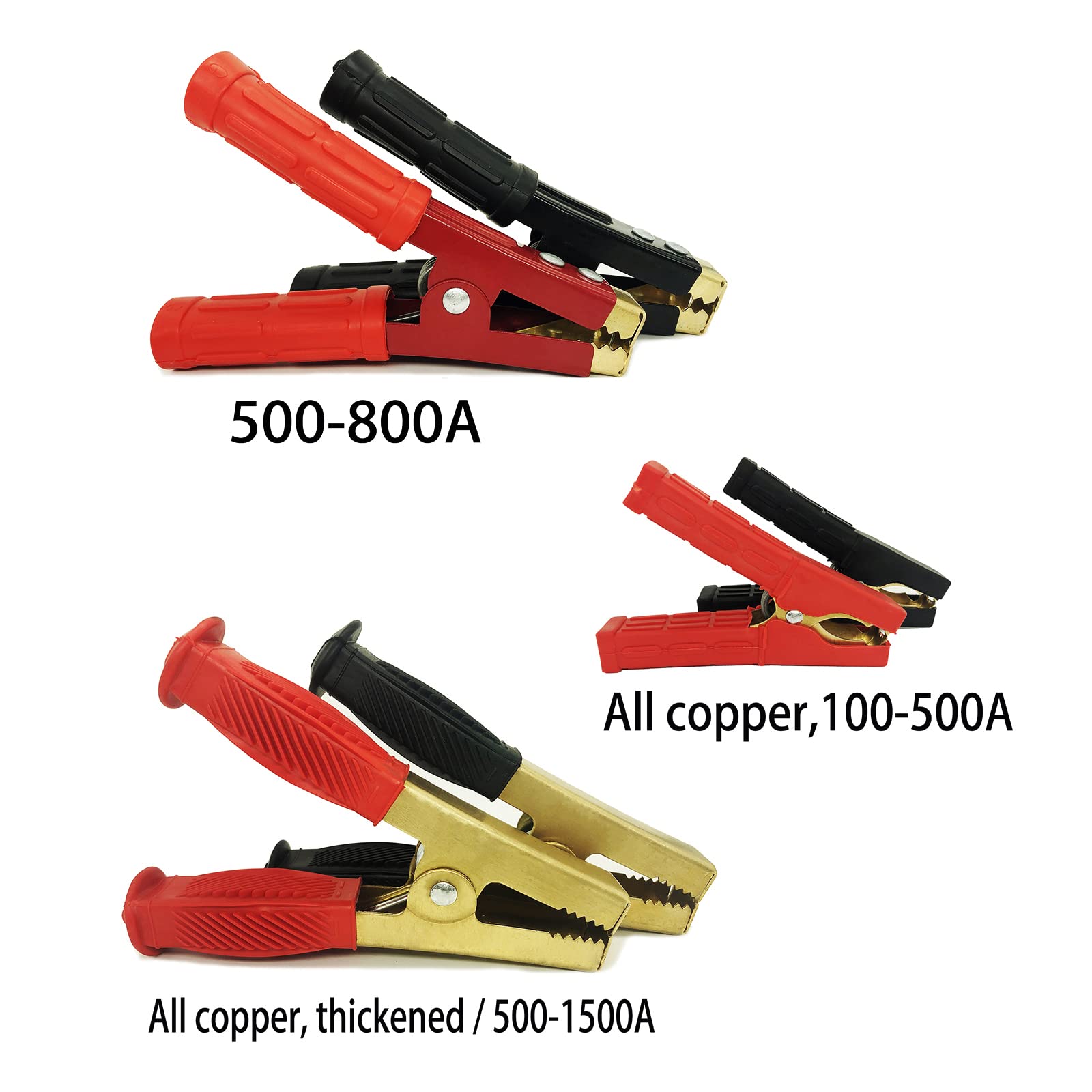 Jumper Cable Battery Clamps Crocodile Clamp brass Clamps 100A/800A/1500A Car Battery Charger Clamps Power Replacement Battery Alligator Clips Jumper Cables Clamp-S（100-500A）