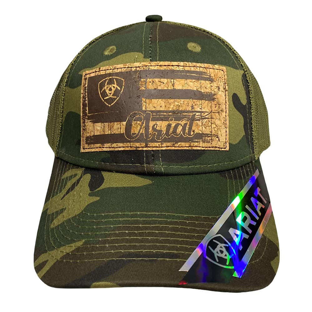 ARIAT Women's Baseball Logo Mesh Flag Cork Patch Camo Cap, Green, One Size