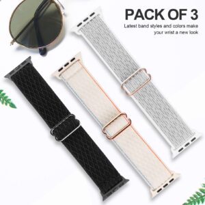 Swhatty Stretchy Nylon Solo Loop Bands Compatible with Apple Watch 45mm 41mm 44mm 40mm 42mm 38mm, Adjustable Braided Sport Elastics Women Men Strap for iWatch Series 9 8 7 6 5 4 3 2 1 SE, 3 Pack T 38