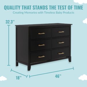 Dream On Me Universal Double Dresser in Black W Gold, Kids Bedroom Dresser, Six Drawers, Mid-Century Modern, Made of Solid Pinewood, Easy Assembly