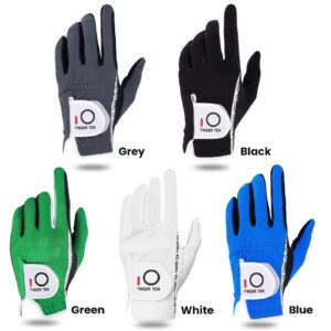 FINGER TEN Men’s Golf Glove Left Hand Rain Grip Pack, Durable Fit for Hot Wet All Weather (White, M/Large)