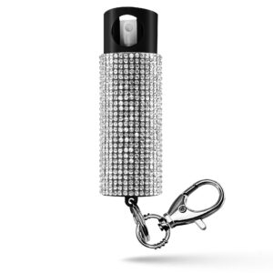 guard dog security bling it on pepper spray, keychain with safety twist top, mini and easy carry, lightweight and fashionable, maximum police strength oc spray, 16 feet range, 0.5 fl oz