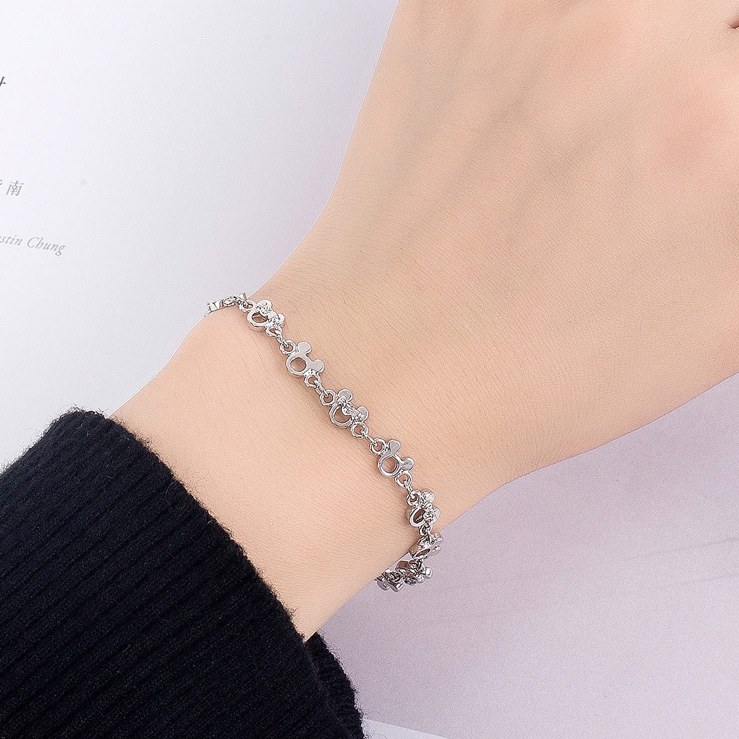 Dankadi Fashion Cute Mickey Bracelet for Women 925 Sterling Silver Adjustable Charm Jewelry Gift Birthday Gift For Women Wife Her (Fashion design)